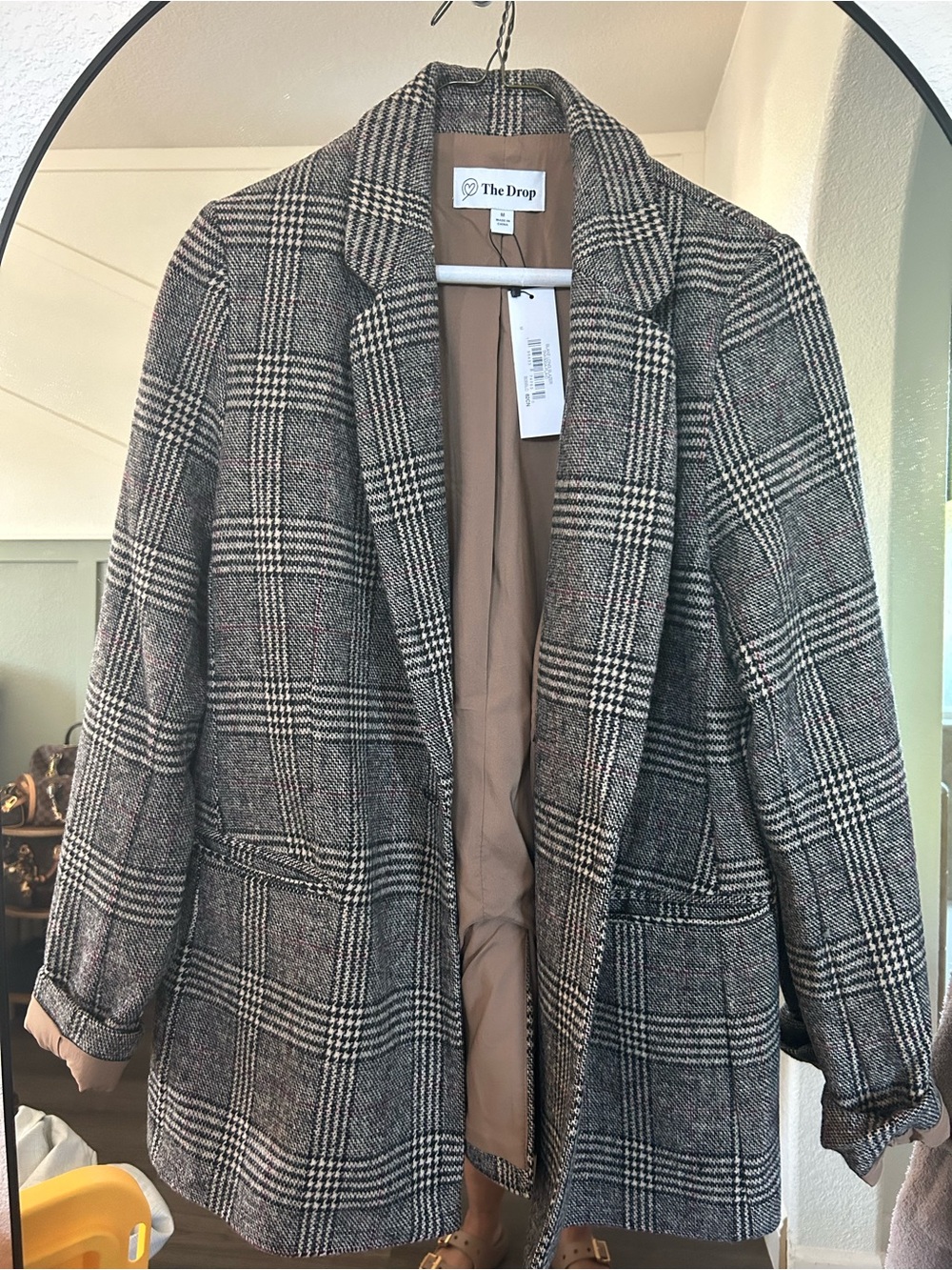 The Drop Women's Plaid Blazer Jacket — Black & White